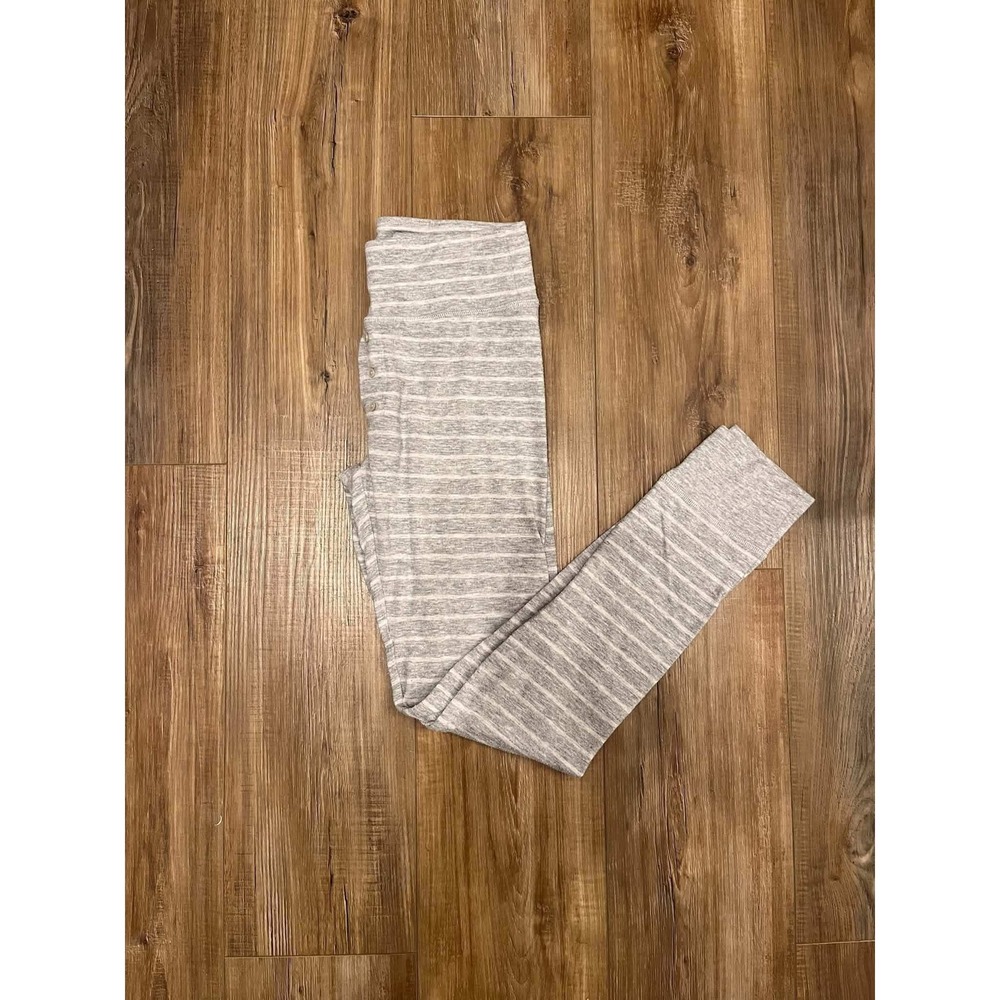 Aerie Gray White Striped Pajama Leggings Henley Button Accent Small